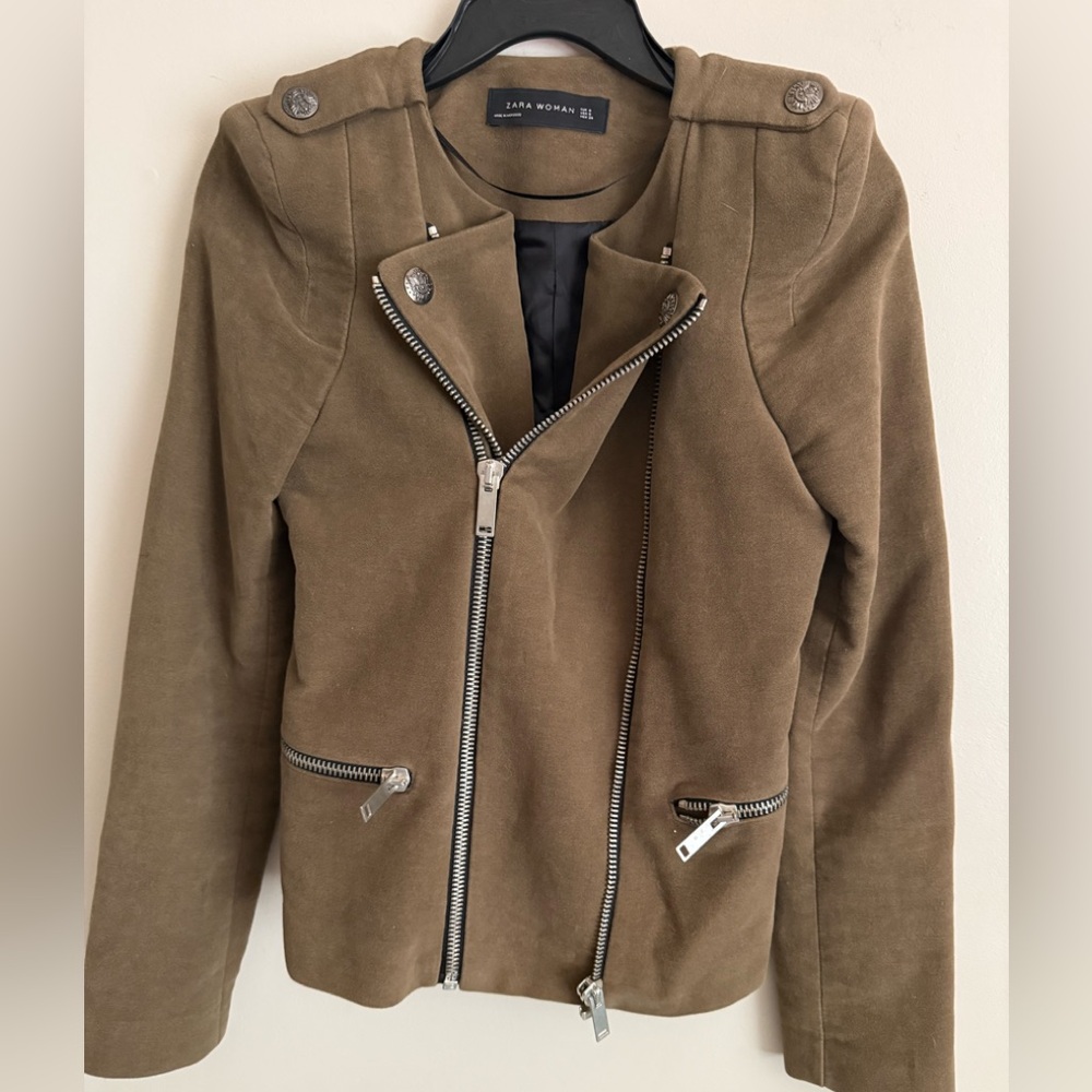 ZARA Gorgeous Jacket Women’s S Brown Zippers Fall Buttons EUC  Double Faced